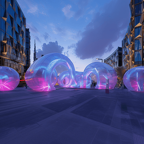Illuminated bubble structures at a Dubai festival